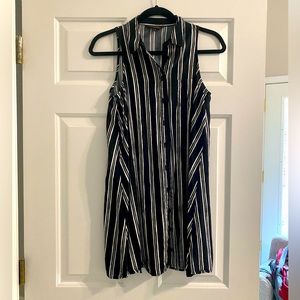 Banana Republic sleeveless black and white striped shirt dress.